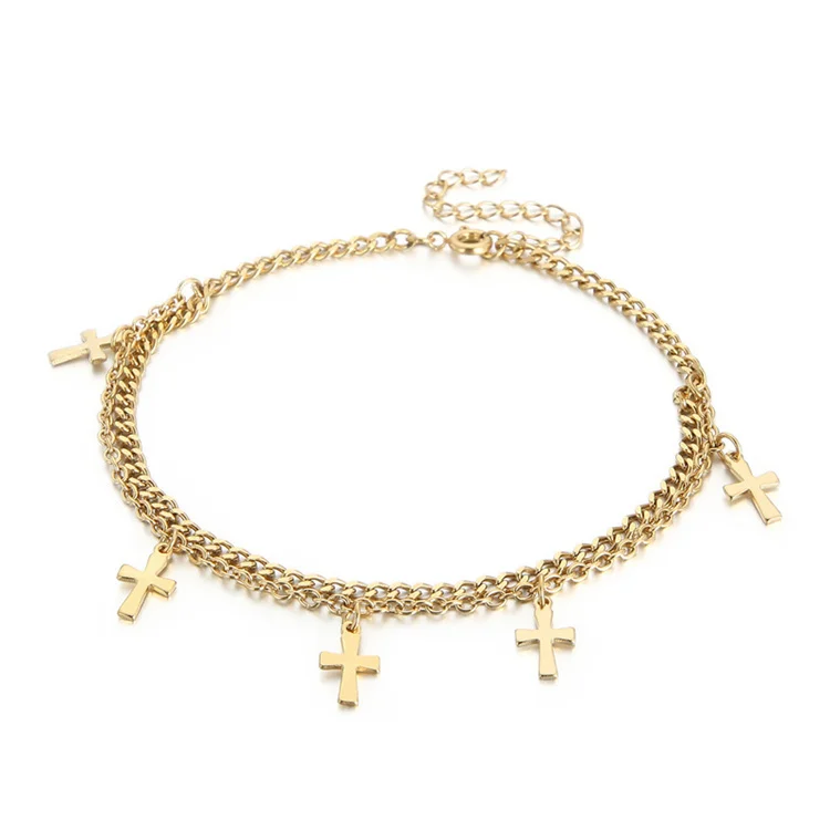 

Anniversary gift stainless steel jewelry bracelet gold plated cross pendant bracelets for women