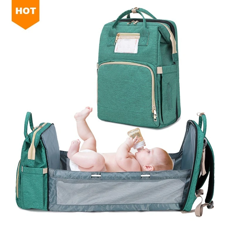 

DB1002 portable baby bags set mummy travel diaper bag back pack green pink for mom 3 in 1 diaper bag backpack foldable baby bed