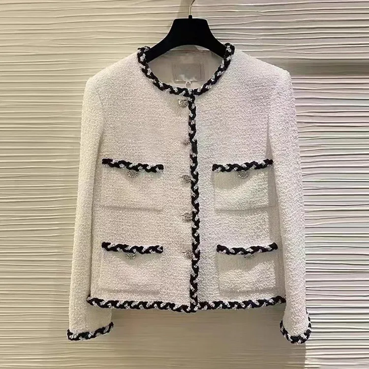 

2023 New arrivals dropshipping high quality spring and autumn hot fashion white tweed jacket for women