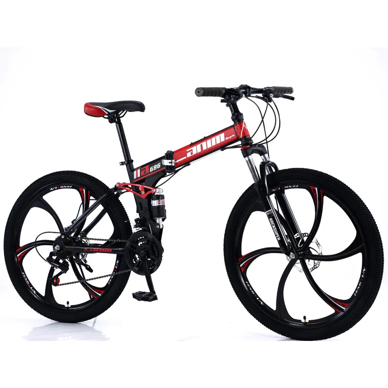 

JETSHARK double shock absorber High carbon steel 24/26 inch Dual disc brakes integrated wheel folding Mountain bicycle