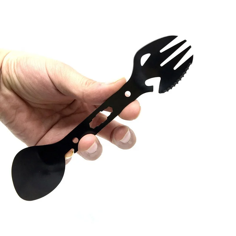 

Cheap Stainless Steel Camping Fork Spoon Outdoor Multi-function Picnic Survival Tools Tableware Cooking Spoon Fork Set