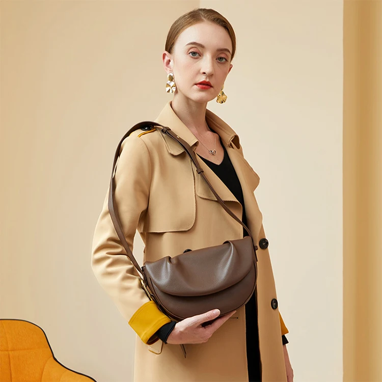 

EMGL025 Women's luxury cowhide leather retro half moon saddle bag famous brands designer ladies trending handbags 2021