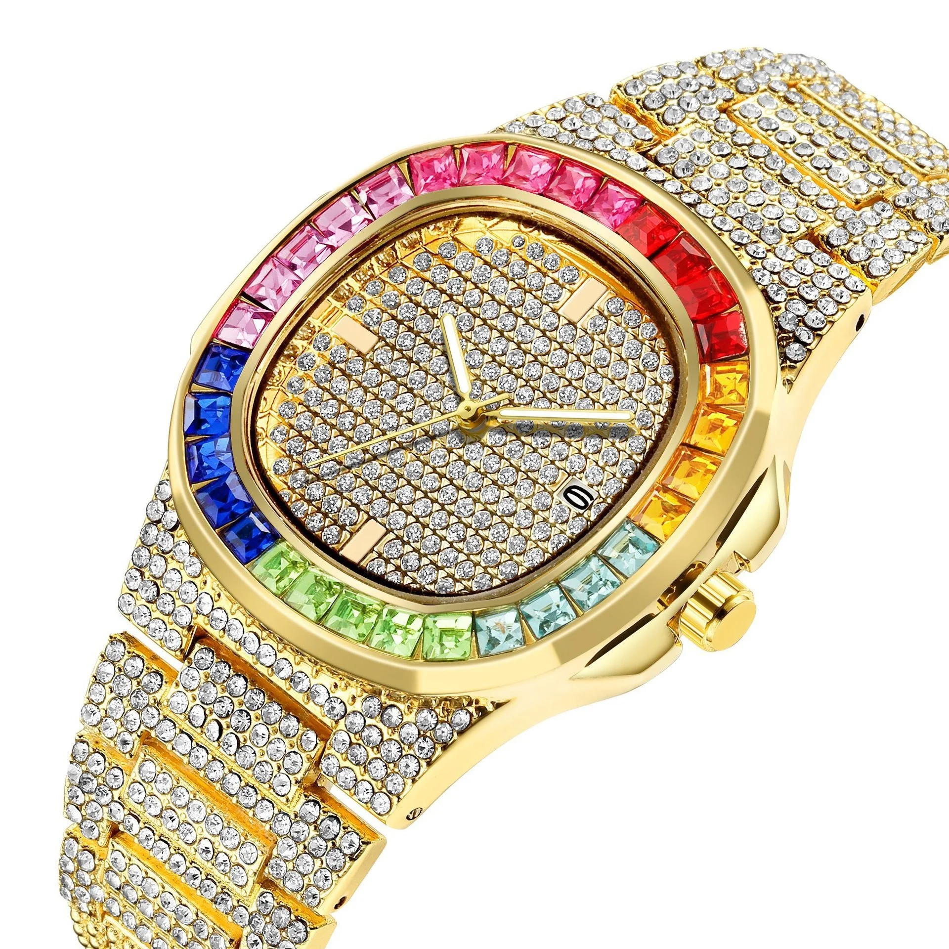 

Mens Watches Jewelry Top Brand Luxury Iced Out Watch Hip Hop Gold Diamond Watch For Men Square Quartz Waterproof Wristwatch
