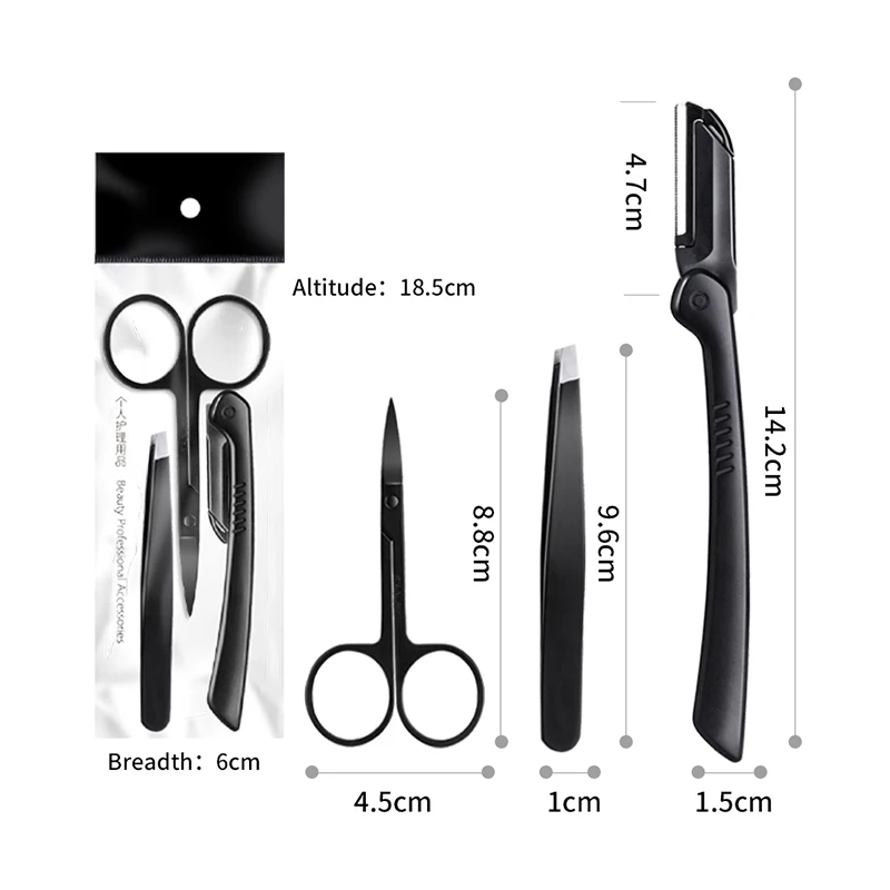 

Low MOQ 3 Piece Black Eyebrow Tweezers Private Label For Eyebrow Hair Grooming