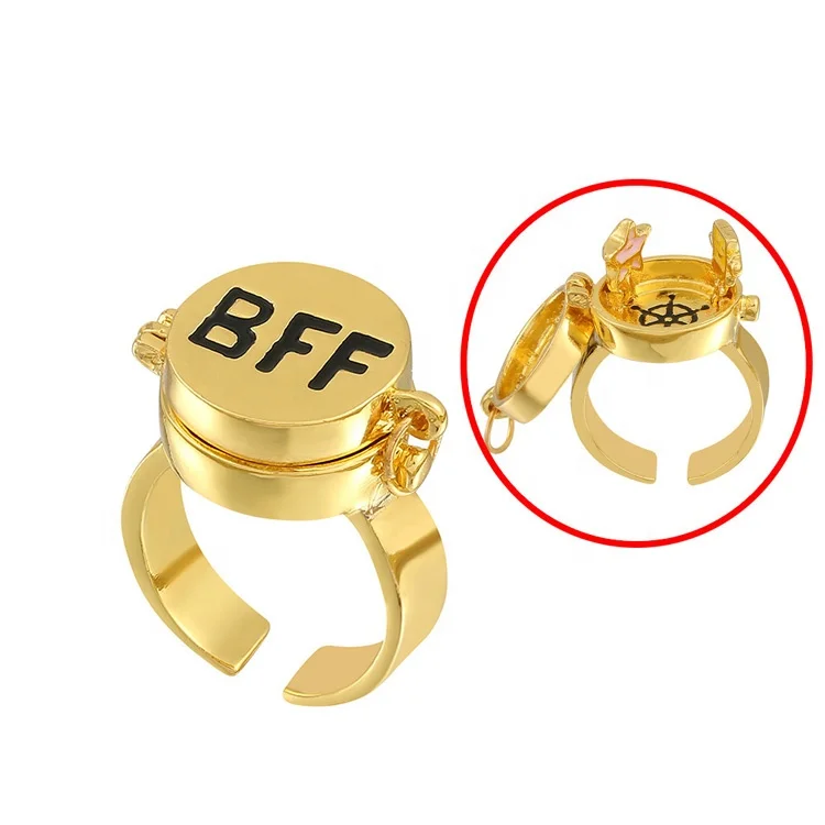 

New Fashion Adjustable Gold Plated Anime Cute Forever Best Friend Opening spongebob bff ring