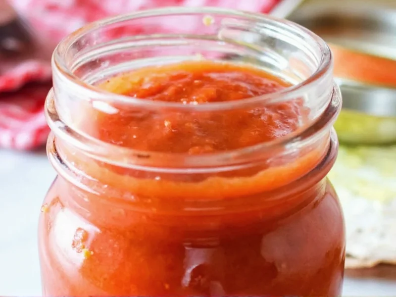 Finished homemade pizza sauce in mason jar