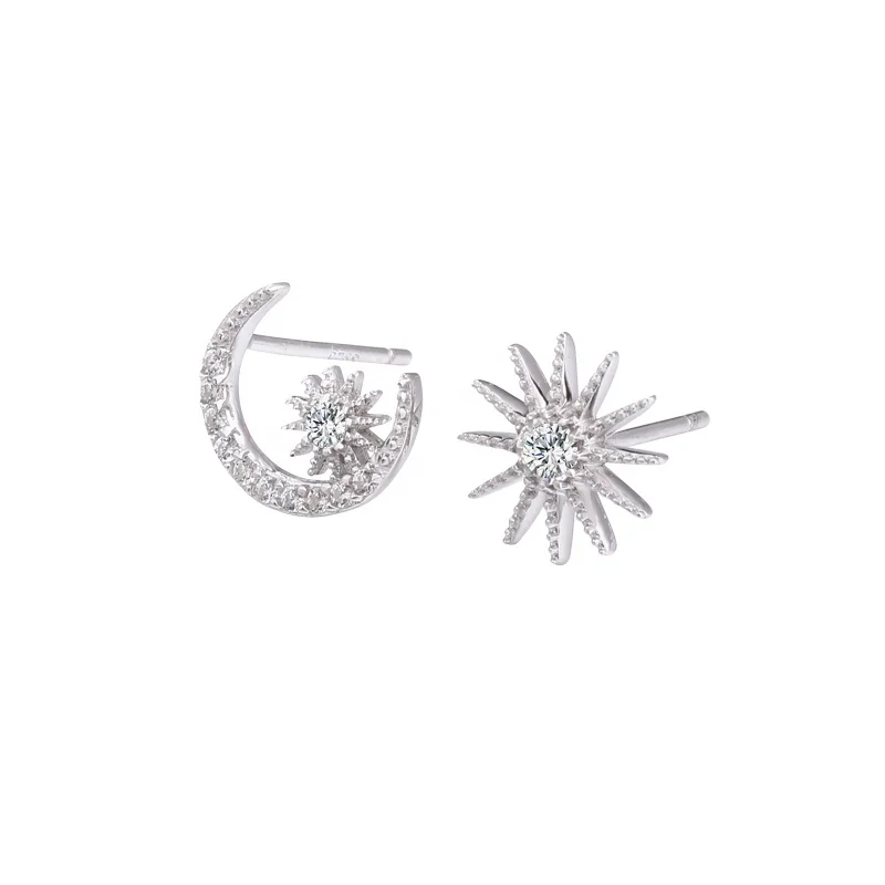 

Fashion 2019 18k gold plated sun moon earring 925 silver earring stud with zirconia