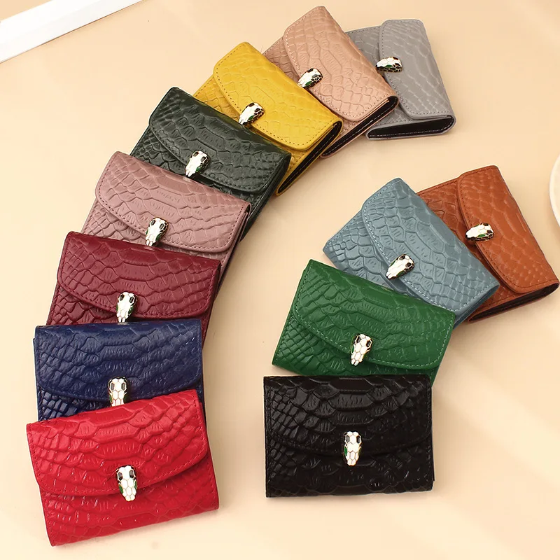 

Fashion Snakehead Buckle Top Layer Cowhide Organ Card Bag Women's Leather Zero Wallet