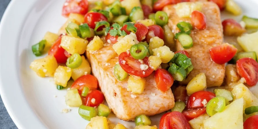 Close-up of pineapple salsa ingredients before mixing