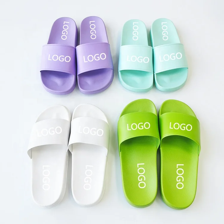 

Solid Colour Wholesale Unisex EVA PVC Durable thick sole print picture designer custom plain slides Sandals Slippers With Logo