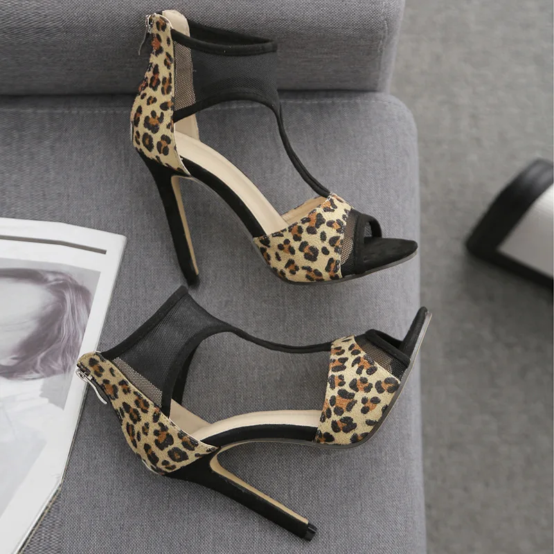 

women's Shoes Fashion Heel Leopard High Heel Stiletto Zip Single Shoes Lace Ladies Sandals Beautiful Comfortable women's Shoes