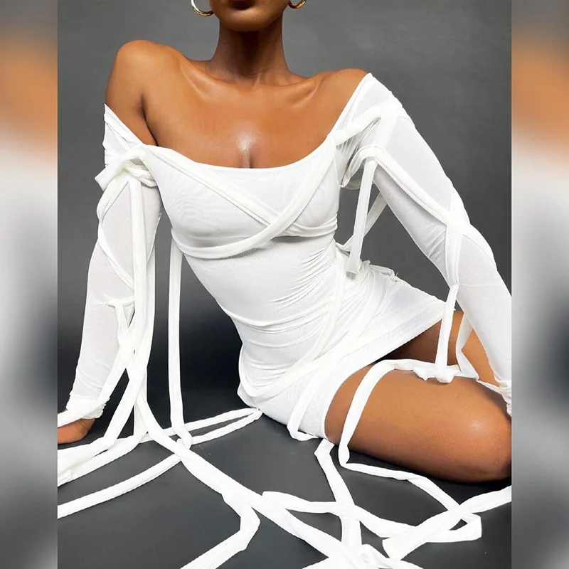 

R12465S Women's summer new perspective mesh stitching sexy bag hip slim dress, White,pink,yellow,orange