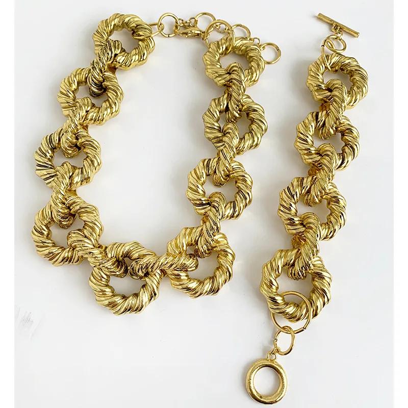 Kaimei 2022 Fashion Women's Vintage Geometric Wedding 18K Gold Plated Zinc Alloy Link Bracelets & Bangles