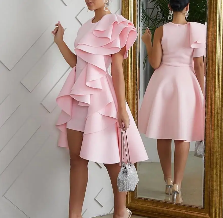 

2019 New Elegant Pink Cute Out Ruffles Bodycon Prom Party Wear Dress For Women