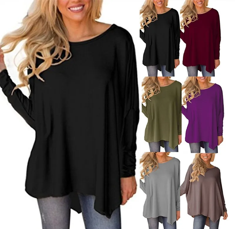 

Women Solid Batwing Sleeve Pullover Tunic Tops Round Neck Loose Blouses Tops Long Sleeve Lace Scoop Neck A-Line Tunic Blouse