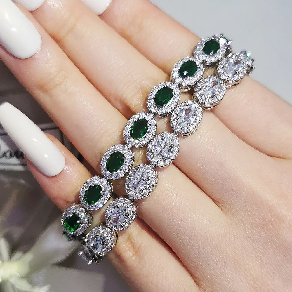 

Wholesale White Gold Plated Ruby Sapphire Geometric Bracelet Women's Colorful Micro Pave Zircon CZ Wedding Bracelets Jewelry