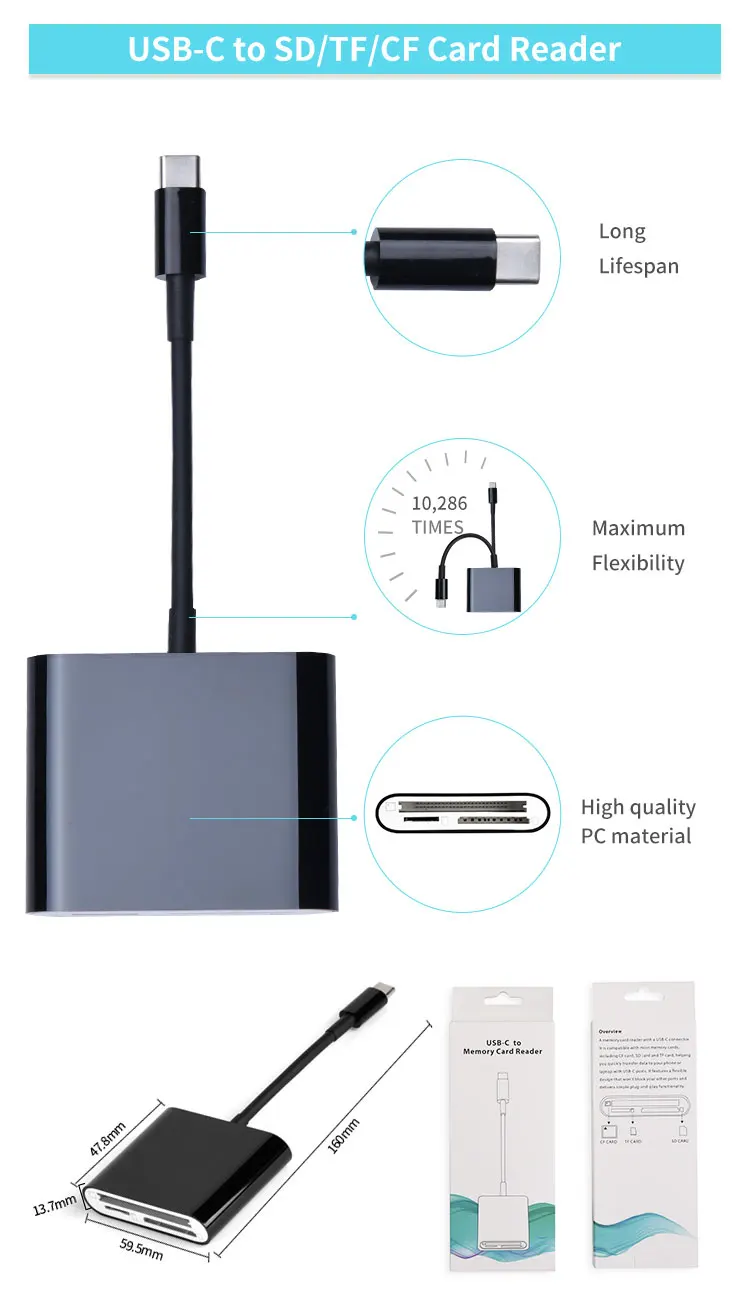 All in 1 USB 3.0 TF/CF/SD Memory Card Reader Adapter Compatible with Smartphone and More USB C Devices - ANKUX.COM