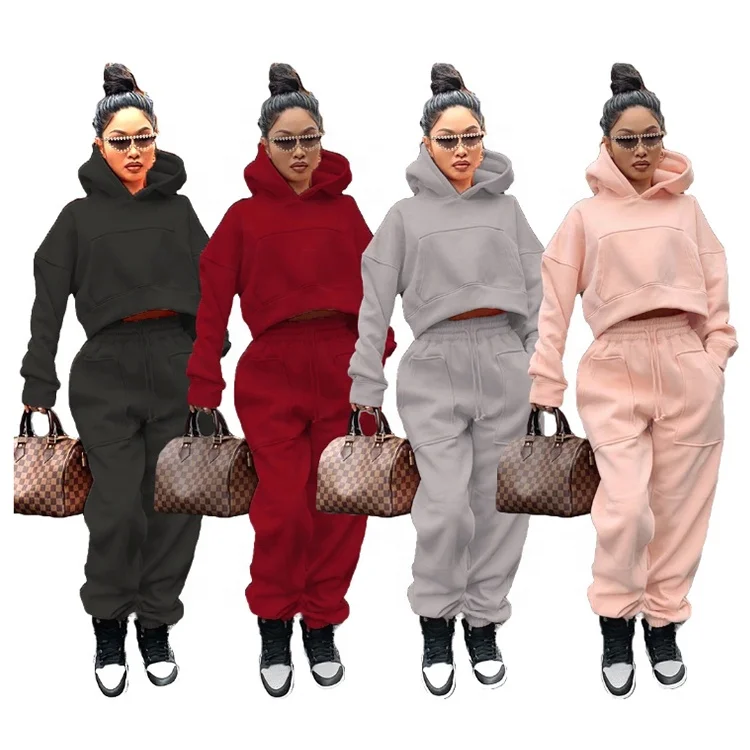 

Winter Autumn Clothing Casual Sport Jogging Tracksuits 2 Piece Set Women Sweatsuit, Gray / red / black / pink