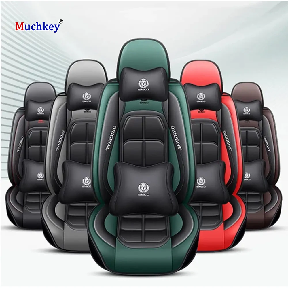 

Muchkey Luxury Car Seat Covers 5 Seats Full Set Leather Automotive Vehicle Cushion Cover Waterproof Seat Cover