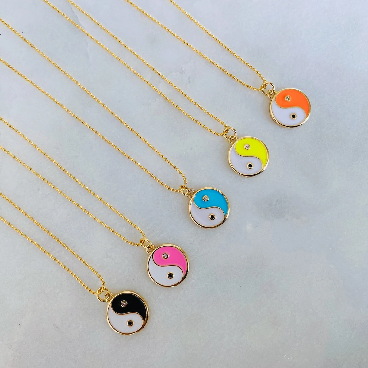 

2021 Yoga Jewelry 18K Gold Plated Stainless Steel Colorful Enamel Yin Yang Necklace Peace Symbol Pendant Necklaces for Women
