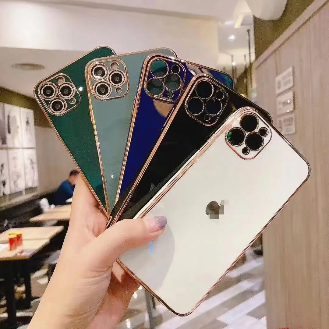 

Luxury Gold Plated Electroplated Case with logo for iPhone 11 Pro 8 Plus XR XS X Silicone Lens Protection 12 Pro Max back Cover, Multi colors