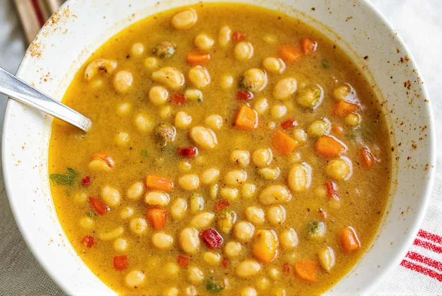 Close-up of split pea soup with herbs sprinkled on top