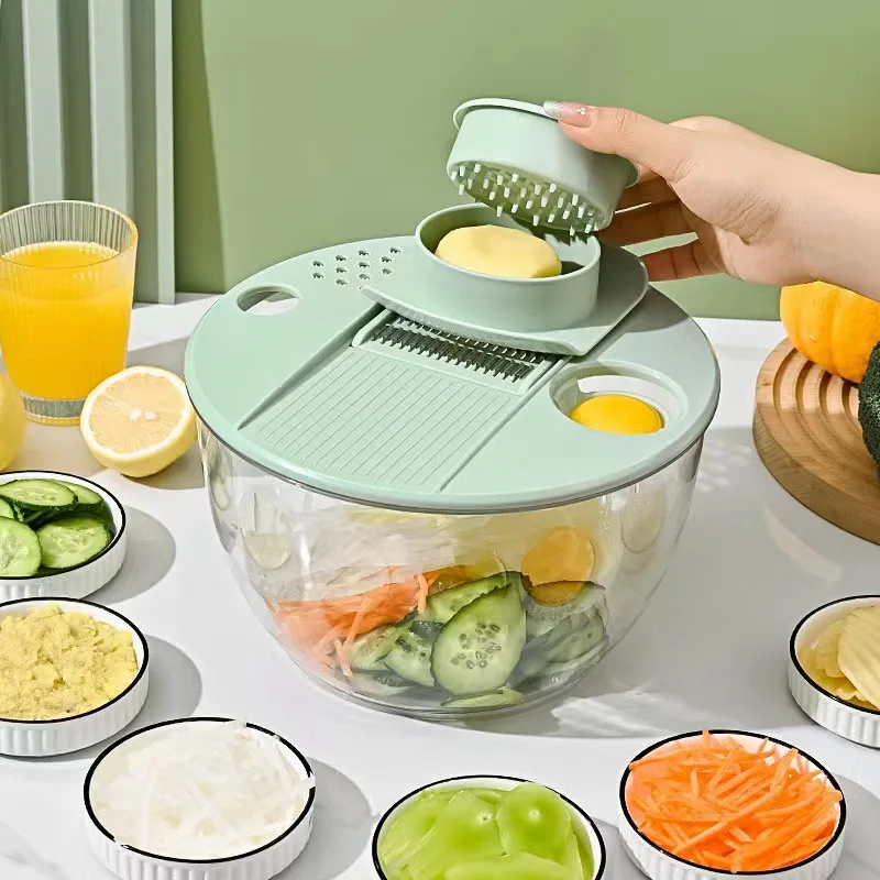 Large Capacity Kitchen Salad Spinner Rotary Handle Colander Draining Basket Manual Lettuce Spinner With Vegetable Chopper