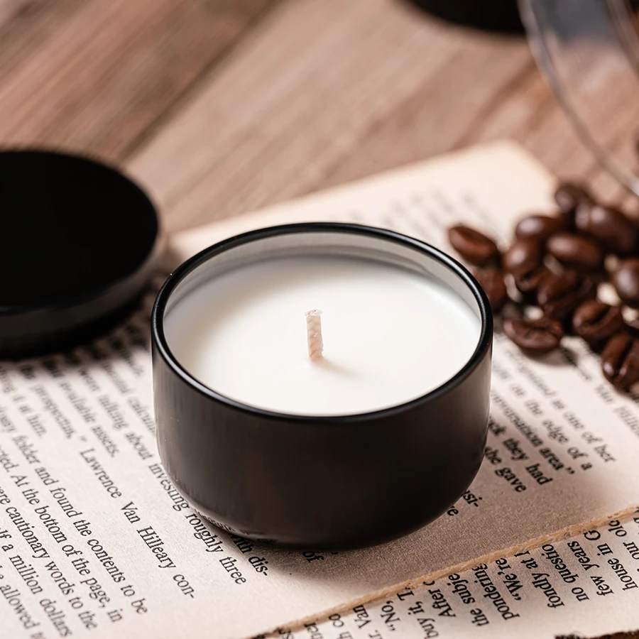 

New Product Idea Round Black Metal Tin Can Soy Wax Scented Candle For Home Decor