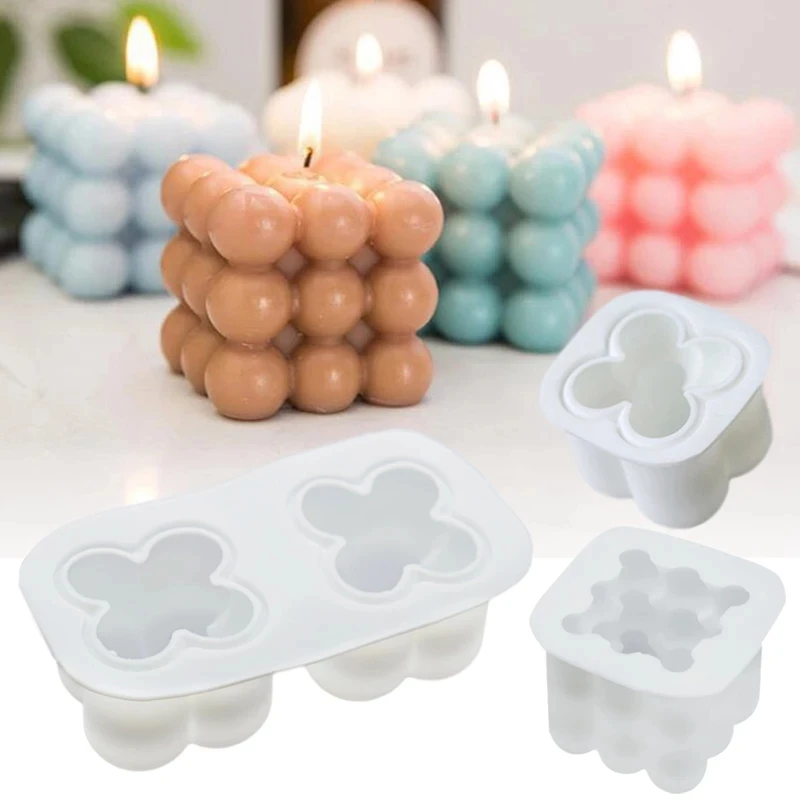 

DIY 3D aromatherapy bubble Cube candle molds home decor mini hand candle silicone mold, White