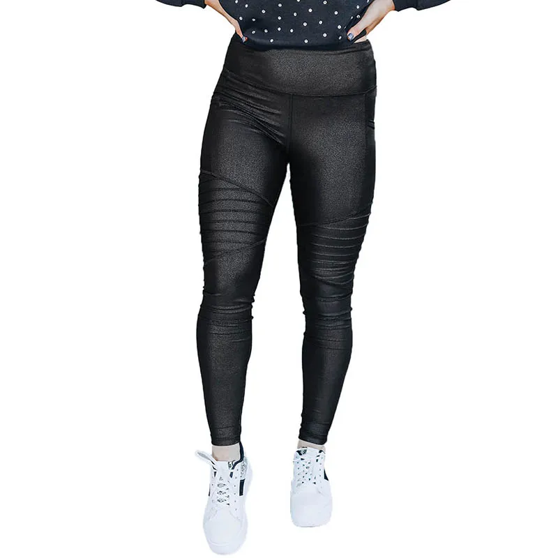 

New Arrivals Black Leather Leggings Casual Solid Jogger Pants High Waist Leggings For Women, Accept customized tights woman leggings