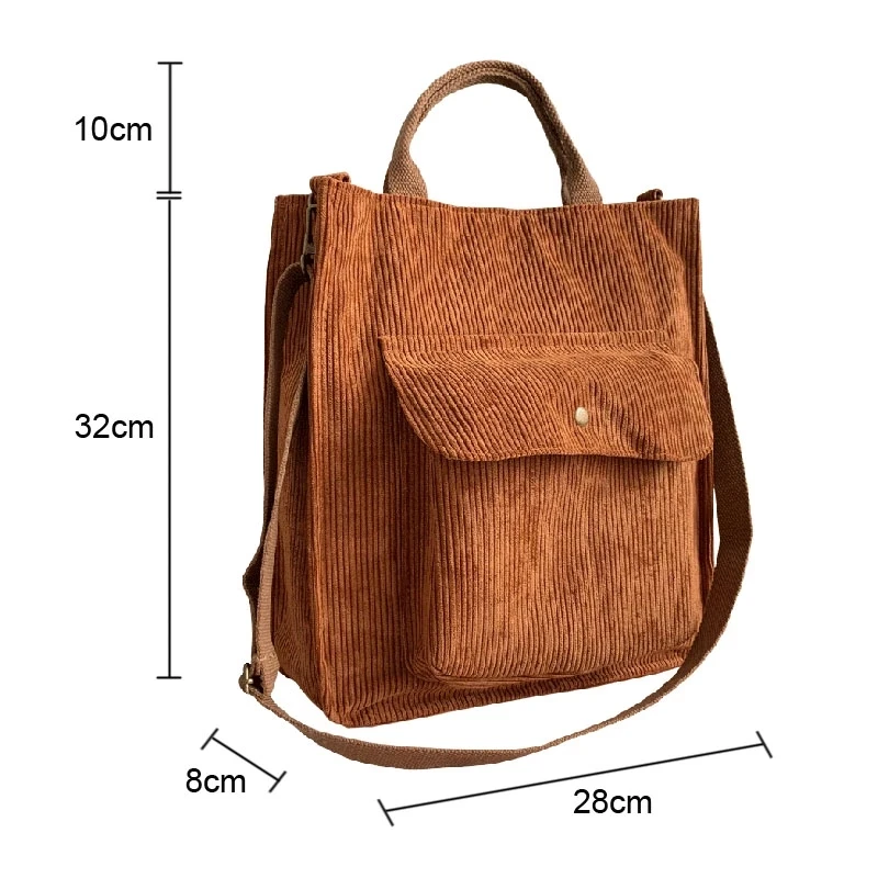 

Hot Sale Fashion Large Capacity ECO Friendly Durable Corduroy Tote Bag with Long Shoulder, Customize