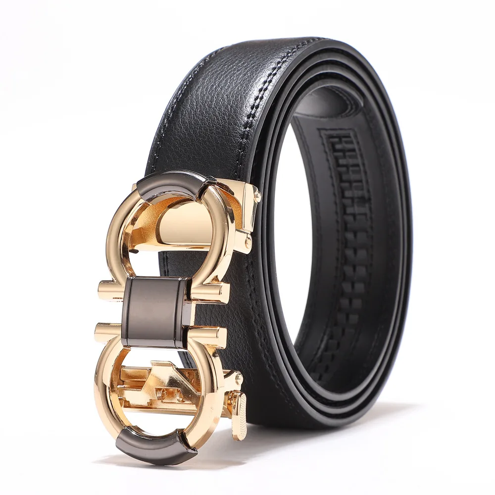 

Real cowhide needle buckle belt brown youth casual fashion men's belt, Black