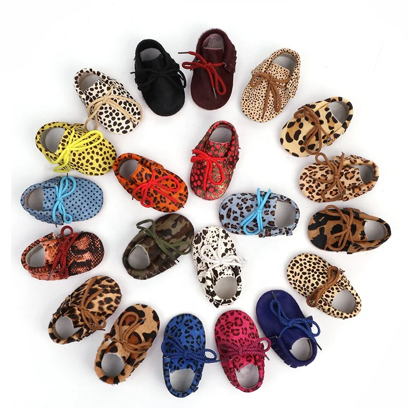 

Spring and Summer Hot Selling Baby Kids Leopard Cow Print Soft Genuine Shoes Leather Fur Baby Moccasins, 21 colors as pictures