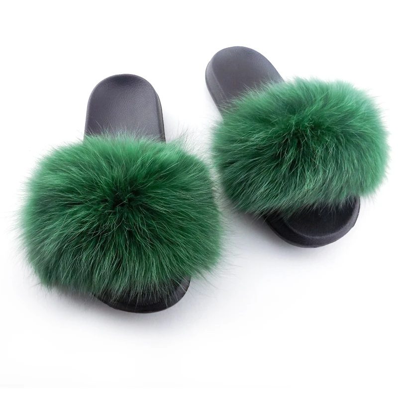 

With Low Price High Quality Luxury Real Fox Fur Slippers, 11 color