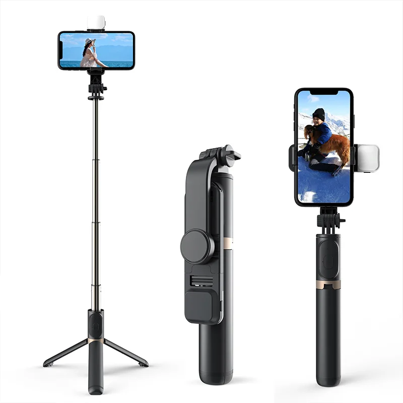 

Q03s Foldable Selfie Stick Light With Bluetooths Remote Mobile Aluminium Tripod Selfie Stick With Led Fill Light