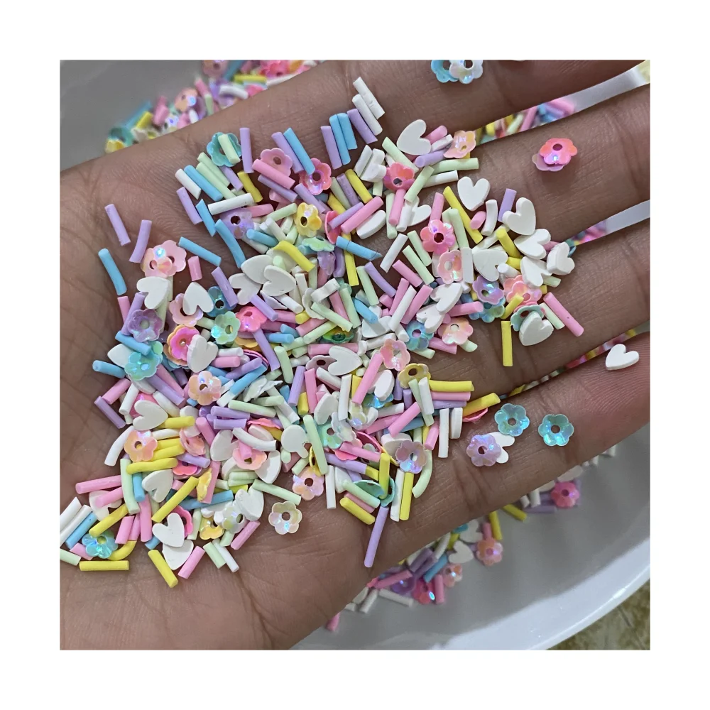 Mixed Long Candy Clay Slices with Heart Sprinkles Flower Sequins Spring Sprinkles Slime Crafts Filling Accessories