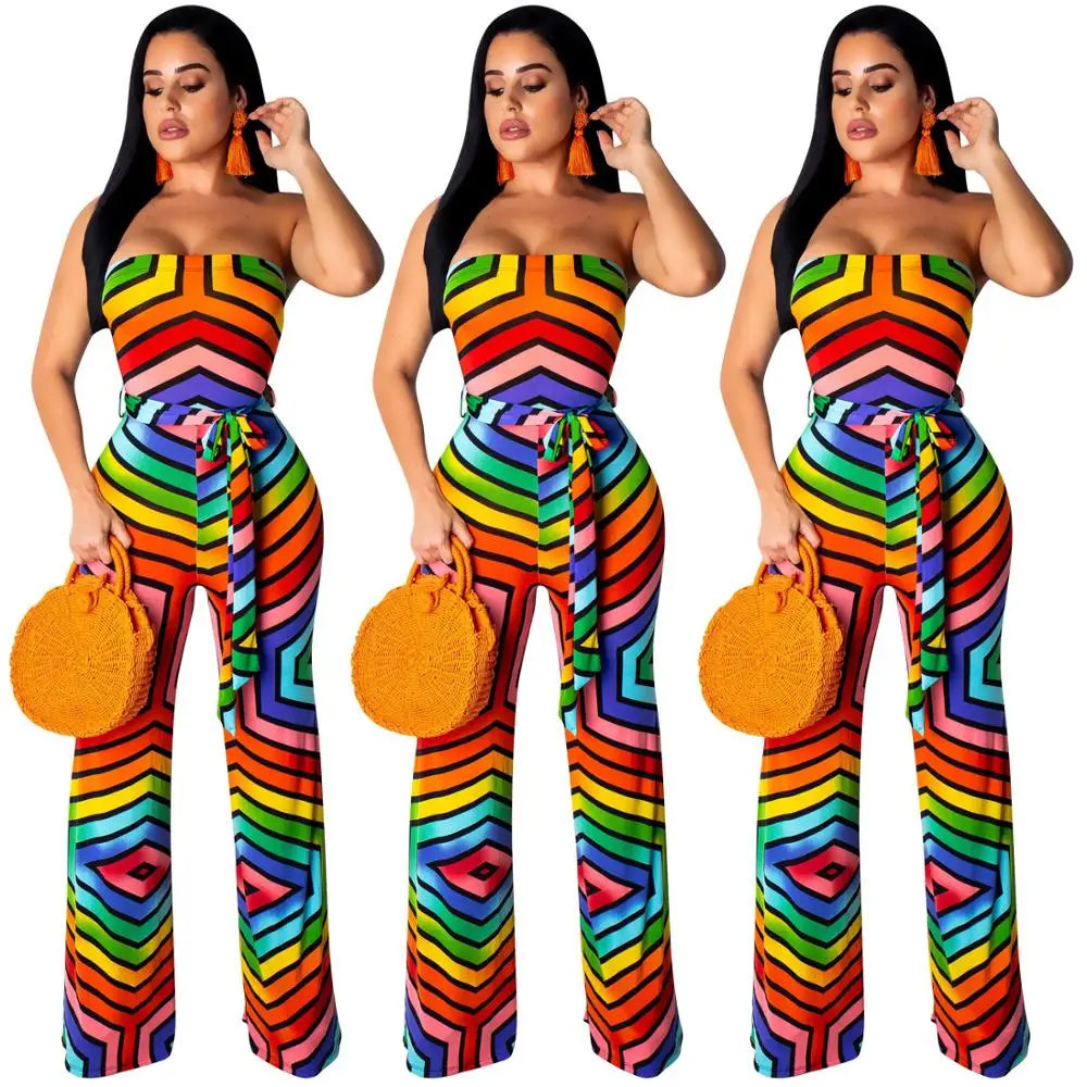 

FM-A8087 Wholesale multicolore print sexy strapless women jumpsuits and rompers club wear, As pictures