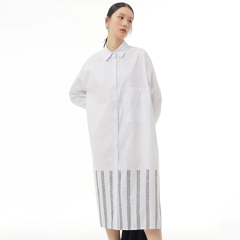 

Wholesale Plus Size Women's Dresses Elegant Spring and Summer New 2022 hem vertical stripe print Look Thin Shit Dress 61933