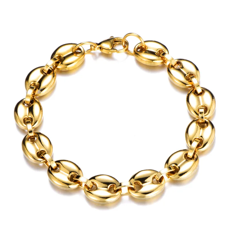 

European Classical 18K Gold Plated Stainless Steel Link Chain Bracelet Stainless Steel Coffee Beans Chain Bracelet