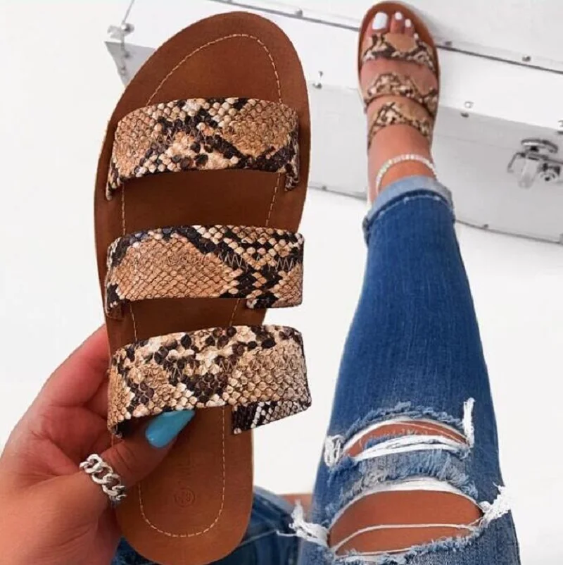 

Women Fashion Wild Beach Shoes Snake Totem Three-layer Non-slip Outdoor Slippers Sandals Flat Bottom Ladies Slippers