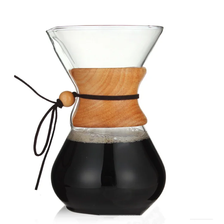 

400ml Pour Over Glass Coffee maker with wood handle Elegant Coffee Dripper Pot V60 hand dripper