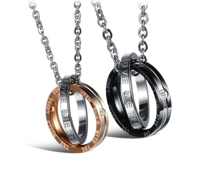 

JUHU Titanium steel Circle pendant diamond titanium steel couples necklace personality Fashion Ring Necklace wholesale, Gold/sliver