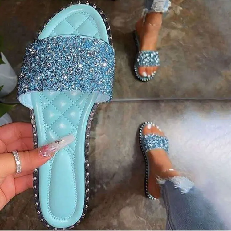 

new summer Glitter sandals plus size bling diamond women home rivet flat slippers