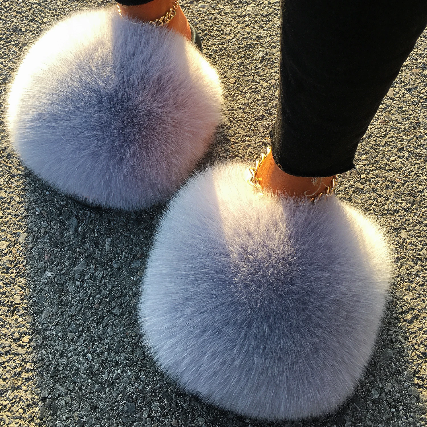 

Fashion color big real fluffy fur ball pom fox sandals raccoon mom and kids fur flat shoes furry toddler baby kids fur slippers, Pink,yellow,white,black,green,or custom