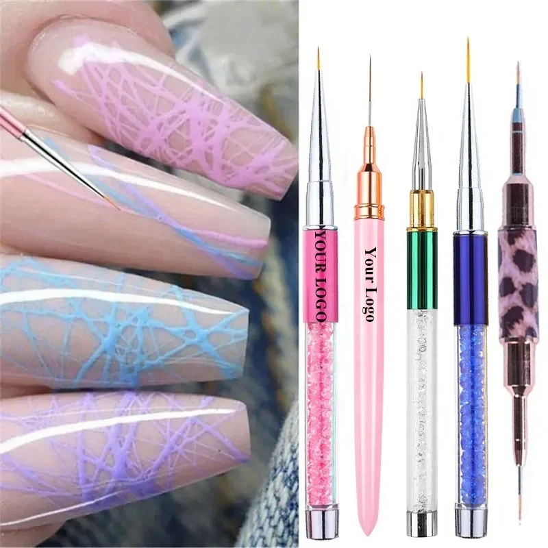 

7/9/11/14/19mm Rhinestones Handle DIY UV Gel Acrylic Tips Stripes Nails Art Drawing Painting Tools Nail Liner brush