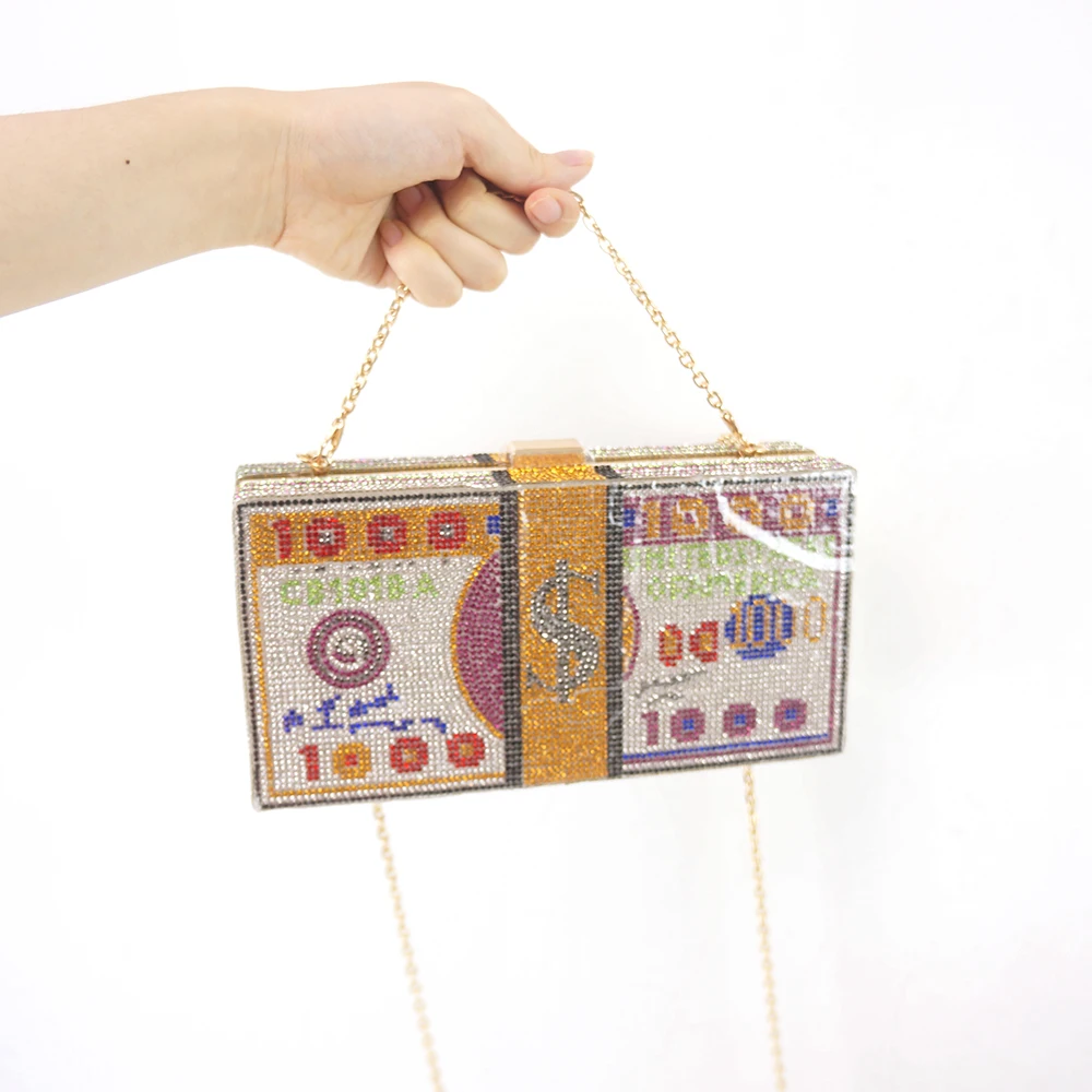 

Fashion Rhinestone USD Bags Women Handbags Luxury Evening Bag Money Purse Rhinestone, 6 colors