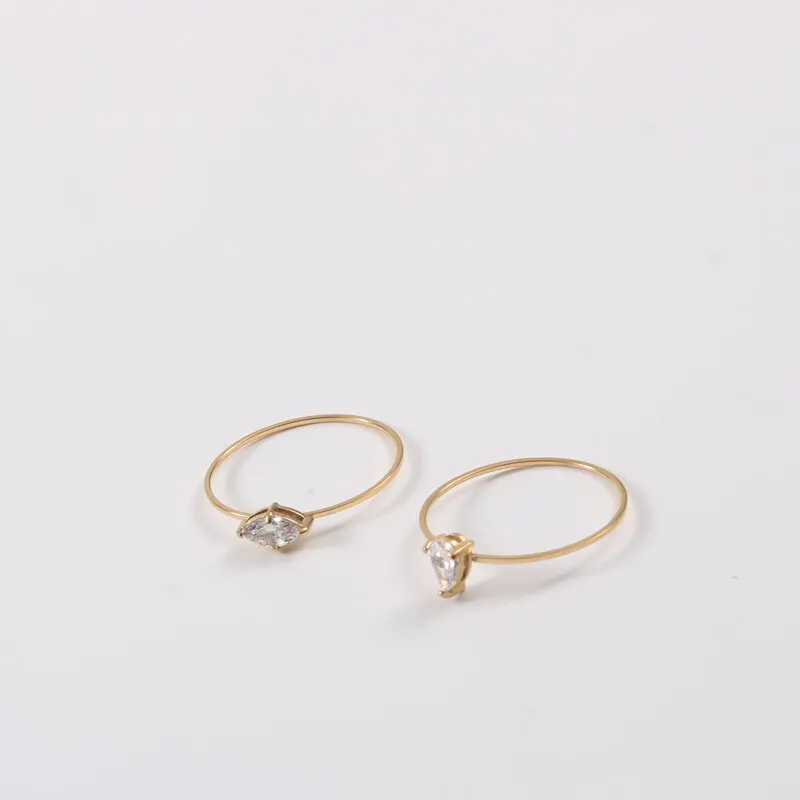 Joolim High End 18K Gold Plated Stainless Steel Fine Lines Dainty Geometric Zirconia Rings for Women Finger Ring Wholesale