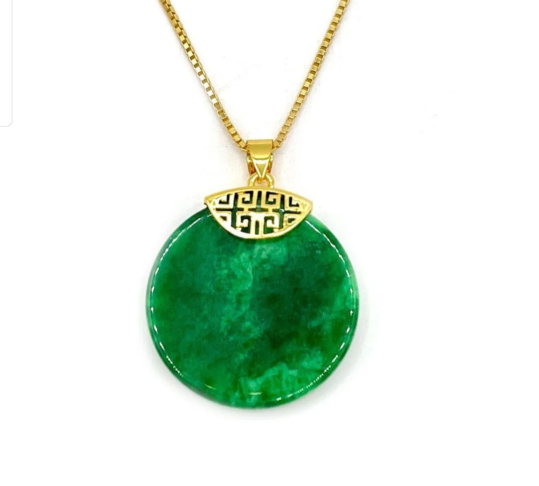 

Jialin Jewelry hot selling fashion 18k gold plated jade circle pendants green round necklace