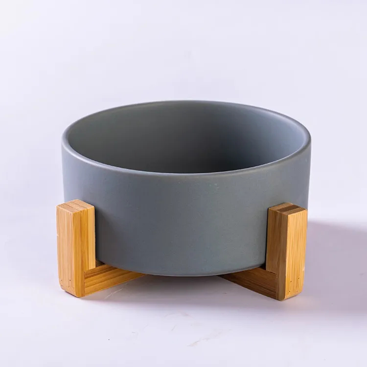 

Lanfengye Pet Bowl Customized Service Matted Elevated Ceramic Bowl Feeder with Wooden Cat Dog Bowl