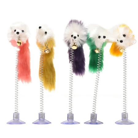 

Factory direct selling suction cup spring mouse cats toys interactive toy pet, Multi-color mix